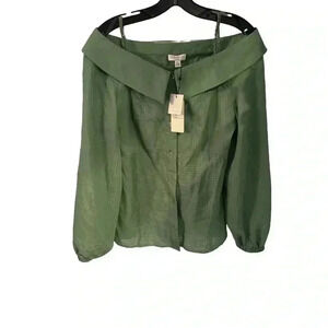 Current Air Los Angeles off the shoulder L/S button up top green NWT size Small